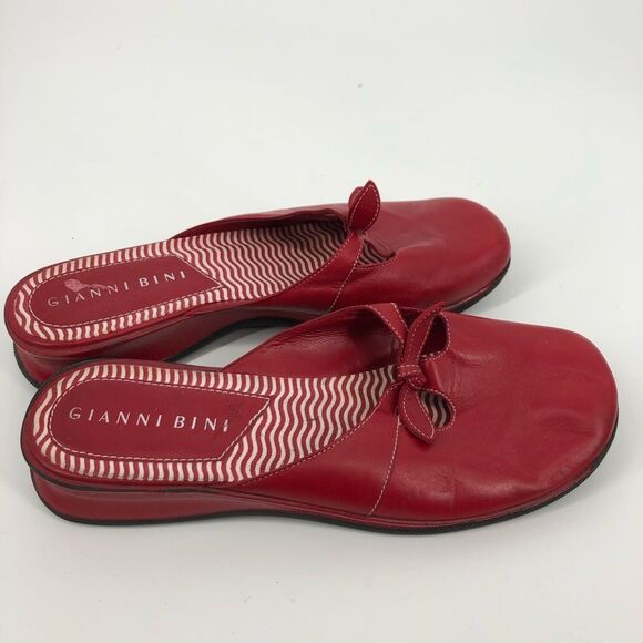 Gianni Bini Slip On Shoes Womens 7.5 Red Bow Detail Coquette Open Back - Picture 6 of 11